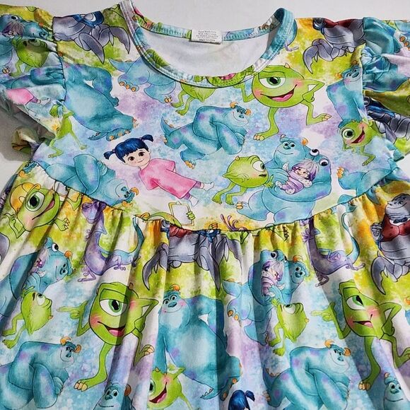 Girls Disney Boutique Monster's Inc Mike Sully Boo Blue & Green Dress Size 8-9 - Picture 2 of 11